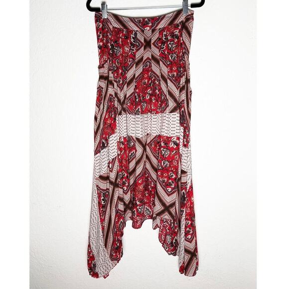Free People Women's Paradise Boho Print Handkerchief Hem Skirt Flowy Pockets 6 - Picture 3 of 11